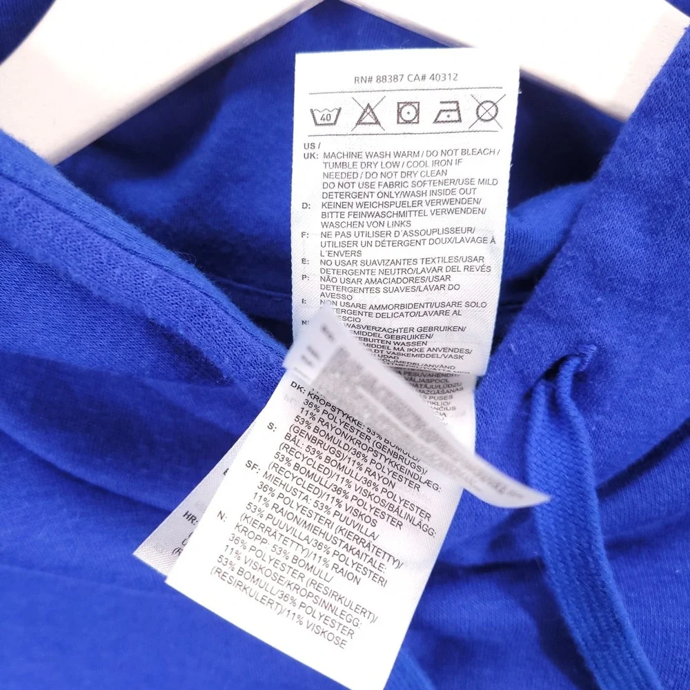 ADIDAS Sweater Mens Size LARGE Essentials Fleece Blue Colorblock Logo Hoodie‎